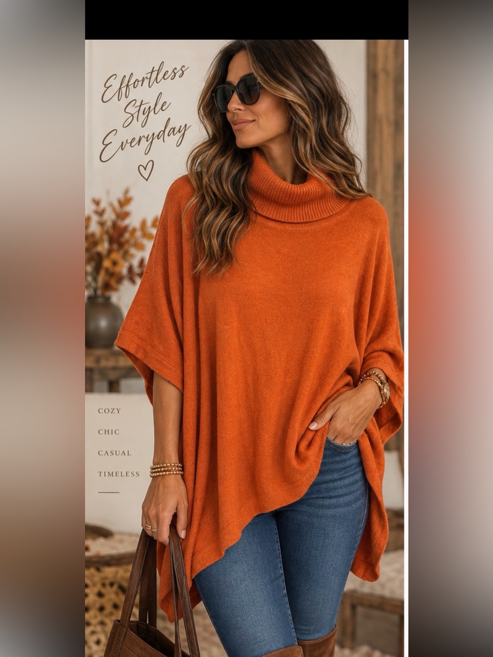 Tyler Böe L Orange Cotton Cashmere Turtleneck Poncho Sweater Oversized